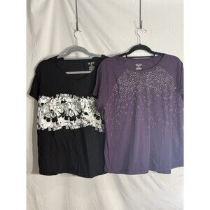 Tek Gear Set Of 2 Purple Gray  & Gray Abstract  Scrub Shirts Sz XXL